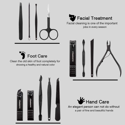 FAMILIFE Manicure Set, Nail Professional Kit Manicure Kits Nail Clipper Sets, 13PCS Stainless Steel Pedicure Sets Mens Grooming Tool, with Brown Leather Travel Case for Men