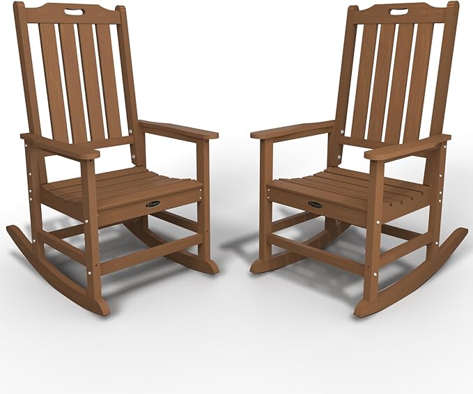 Oversized Rocking Chair Set of 2, Outdoor Rocking Chair for Adults, All Weather Resistant Porch Rocker for Lawn Garden, Wood