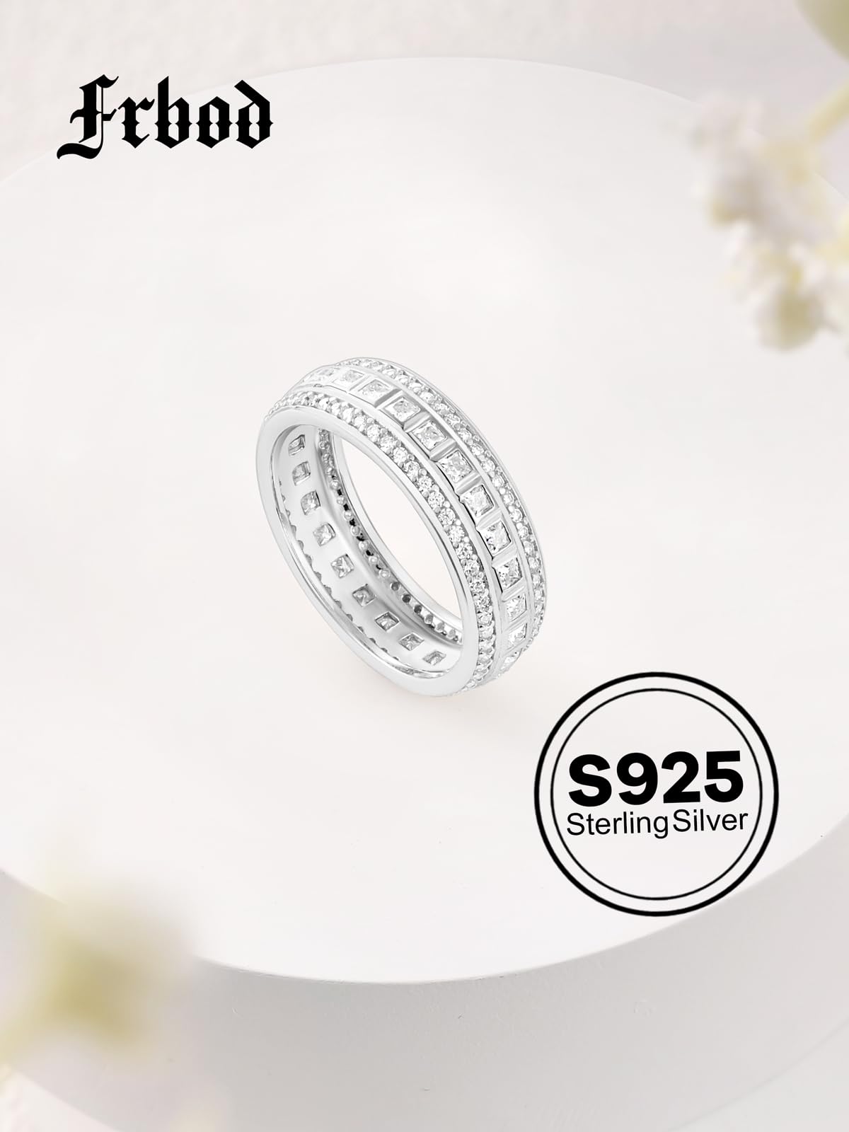 Frbod Women's Moissanite Rings Sparkling Bezel Set Diamond Ring Sterling Silver Row Engagement Band Size 6