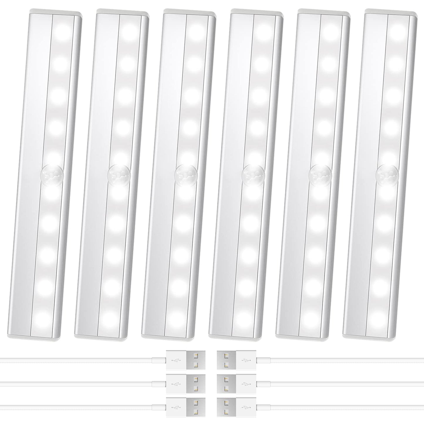 6 Pack Motion Sensor Closet Lights, 12 LED Stick-on Anywhere Magnetic Portable Wireless LED Under Cabinet Lights, Rechargeable Battery Night Light Bar for Closet Kitchen Hallway Stair(Daylight White)