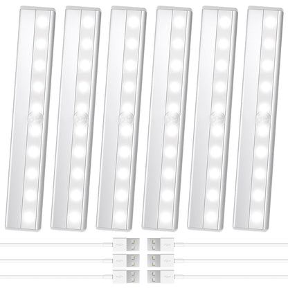 6 Pack Motion Sensor Closet Lights, 12 LED Stick-on Anywhere Magnetic Portable Wireless LED Under Cabinet Lights, Rechargeable Battery Night Light Bar for Closet Kitchen Hallway Stair(Daylight White)