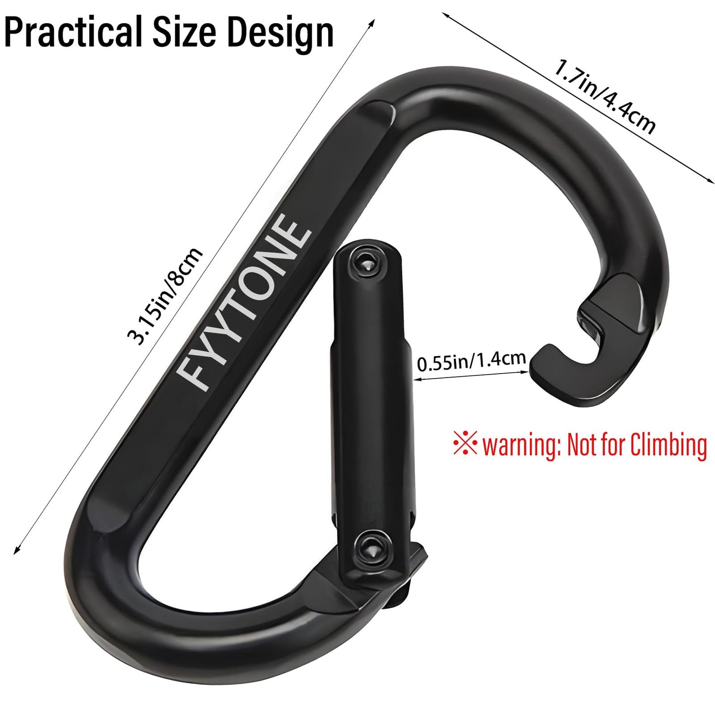 FYYTONE Black Steel Heavy Duty Carabiner Clip, 880 lbs 3" Carabiners D Ring Spring Snap Hooks for Hammocks, Camping, Hiking, Keychains, Outdoors and Gym, Dog Leash. (6 pcs 3" Carabiners)
