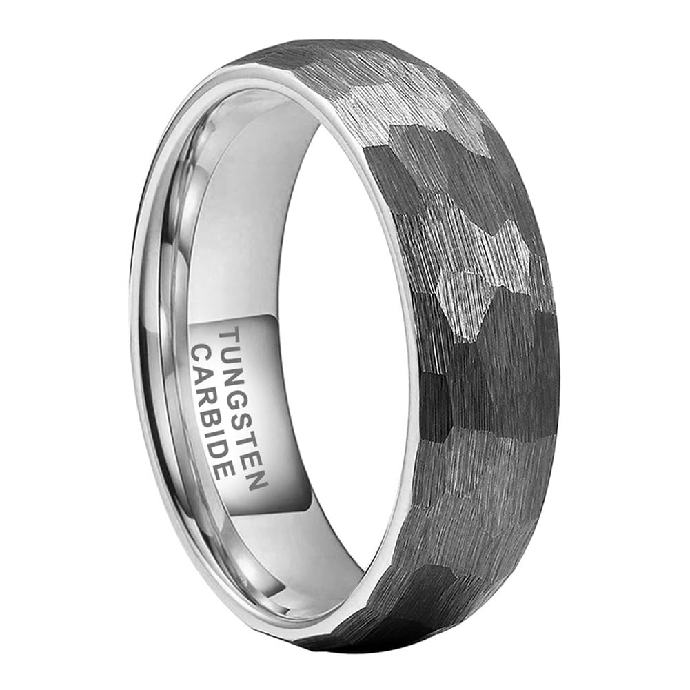 TUTISS 6mm Hammered Tungsten Rings for Men Women Fashion Engagement Wedding Bands Domed Matte Finish Comfort Fit Size 10