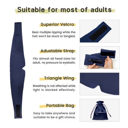 100% Handmade Bamboo Sleeping Eye Mask for Women for Men,Night Masks,Organic Sleep Mask,Blockout Eye Mask for Sleeping,Large Size Adjustable (Navy Blue)