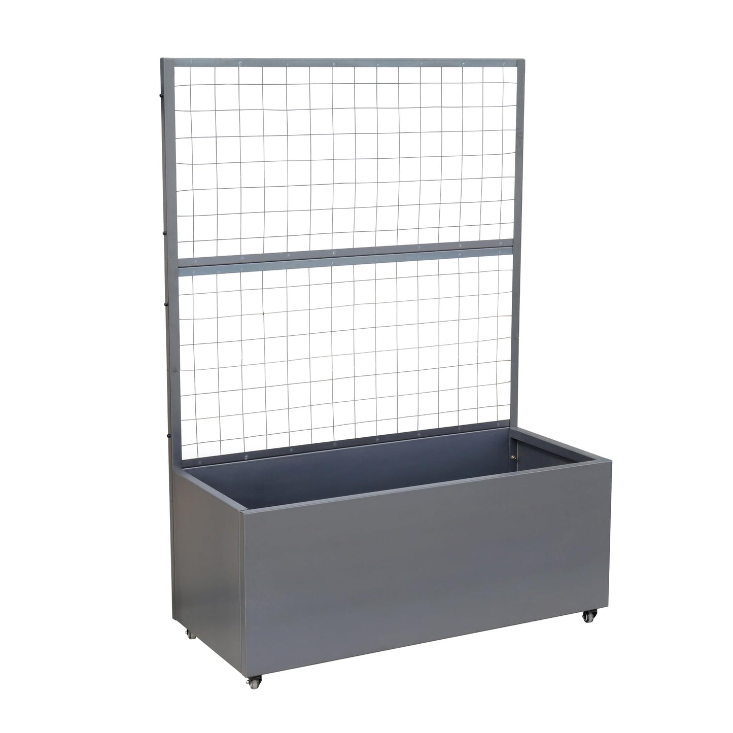 Metal Rolling Planter Box with Lattice Trellis, Modern Steel Planter Box Trellis Corten Trough Planter with Casters 66” x 46” x 21” (Original Metal)