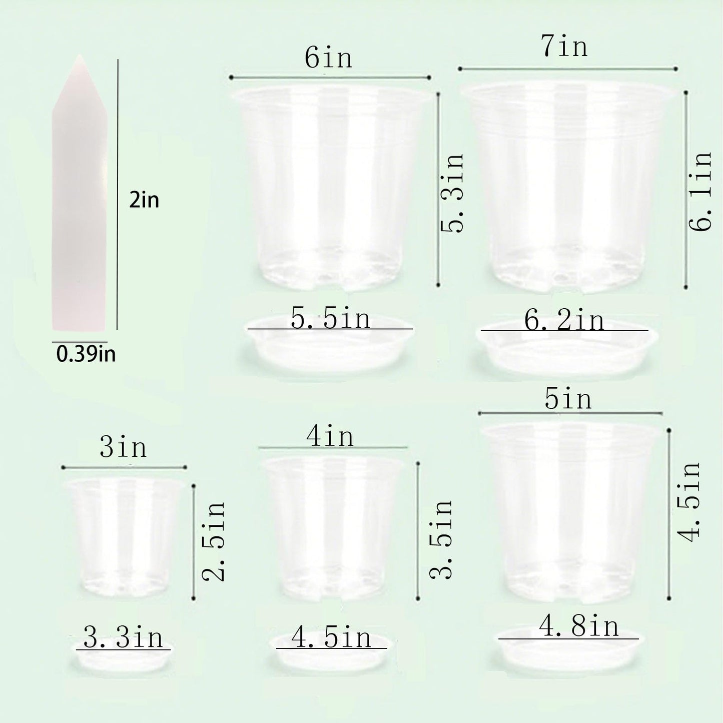 Tuphuv 25 Packs 3/4/5/6/7 Inch Clear Nursery Pots with Drainage Holes & Saucers, Transparent Plastic Plant Pots Variety Pack for Seed Starting, Succulents, Flowers, Herbs, with 25 Plant Labels