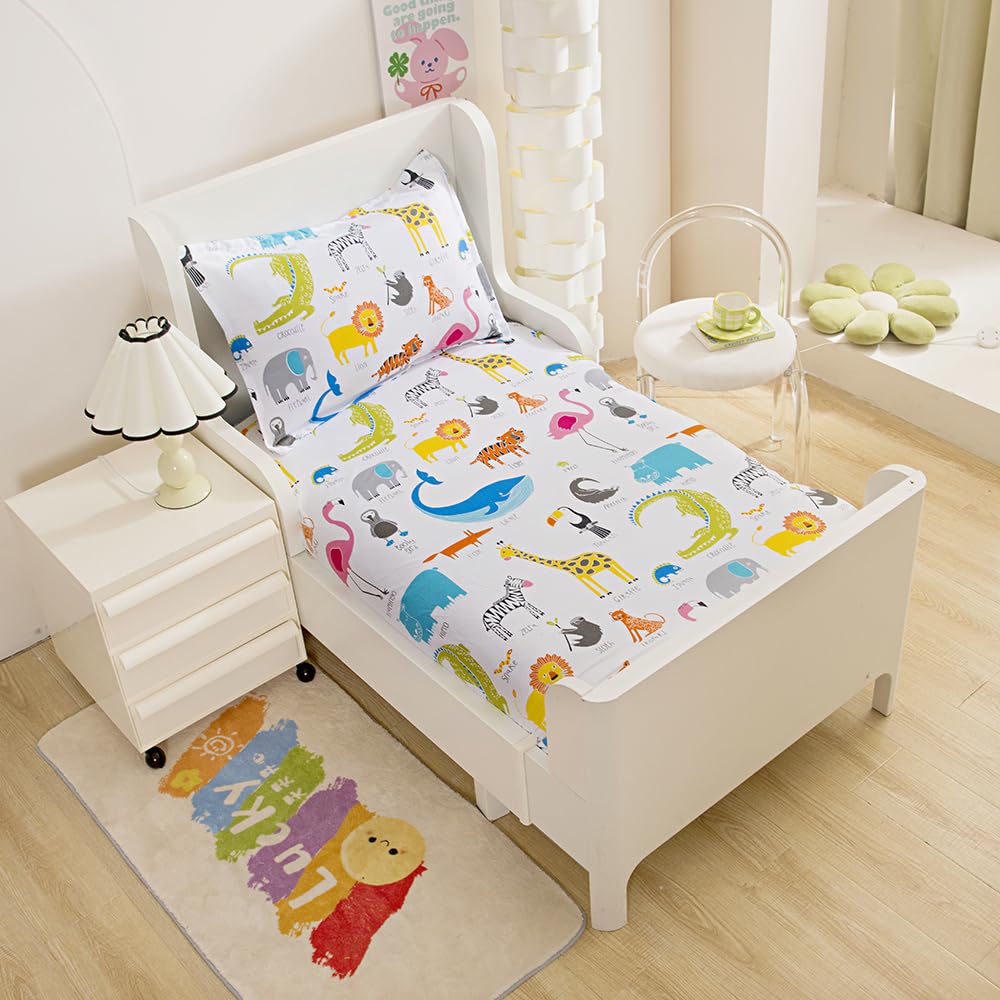 KWLOVER 2PC Soft Bed Fitted Sheet and Pillowcases Set,Cute Camels Printed Sheets for Kids Boys Girls Full Size Bed (Colorful Animals, Full)
