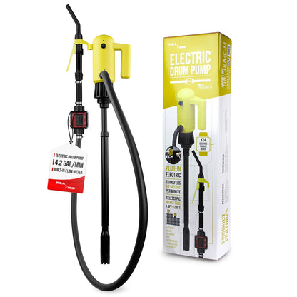 TERA PUMP - Telescopic 12V Electric Drum Pump (16 Liters/Min) 55-Gallon Pump with K24 Precise Flow Meter for Gas/Diesel / E15 - E85 / DEF/Kerosene with Filtered Intake