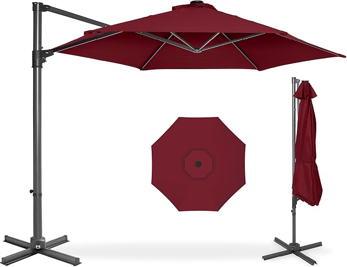 Best Choice Products 10ft Offset Cantilever Hanging Market Patio Umbrella, Smooth 360° Rotation, 8 Sturdy Ribs, Easy Adjustment - Burgundy