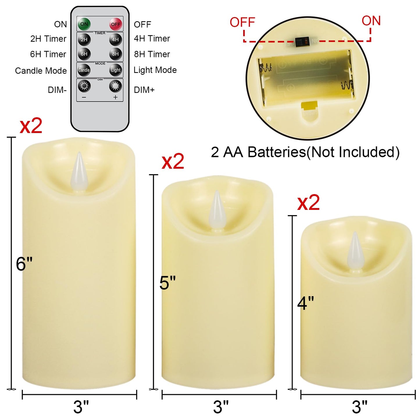 Wondise Flameless Candles with Remote, Set of 6 Battery Operated Flickering Flameless Candles with Timer 2/4/6/8H, Ivory Plastic LED Candles for Home Decor Wedding Christmas Decorations