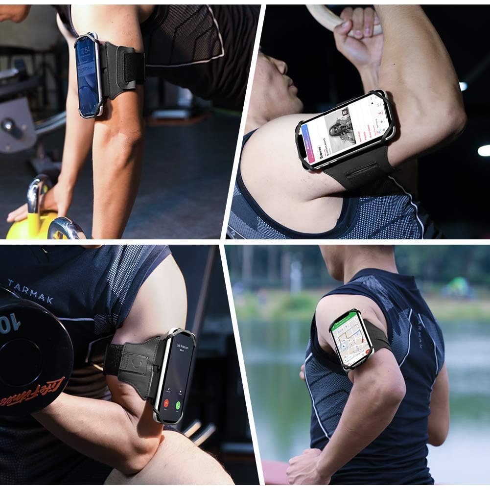 VUP Running Armband 360°Rotatable for iPhone 17/16/15/14/13/Pro Max/Pro/Mini/12/11/SE/Xs/XR/X/8/7/Plus, Fits All 4-6.7 Inch Smartphones, with Key Holder Phone Armband for Running Hiking Biking (Black)