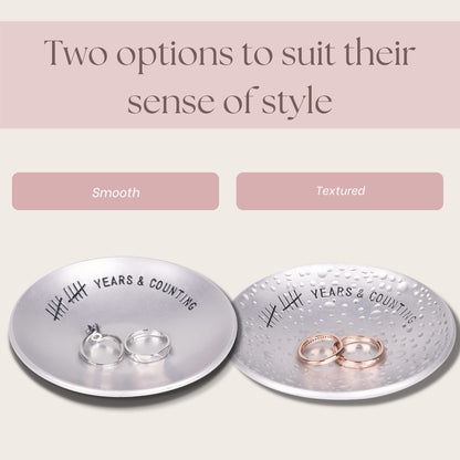 PureRejuva 10th Anniversary Tin Gifts – 4 In., Engraved, Aluminum Wedding Ring Holder Dish & Gift Box – 10 Year Wedding Gift for Him & 10 Year Anniversary for Her Textured Style
