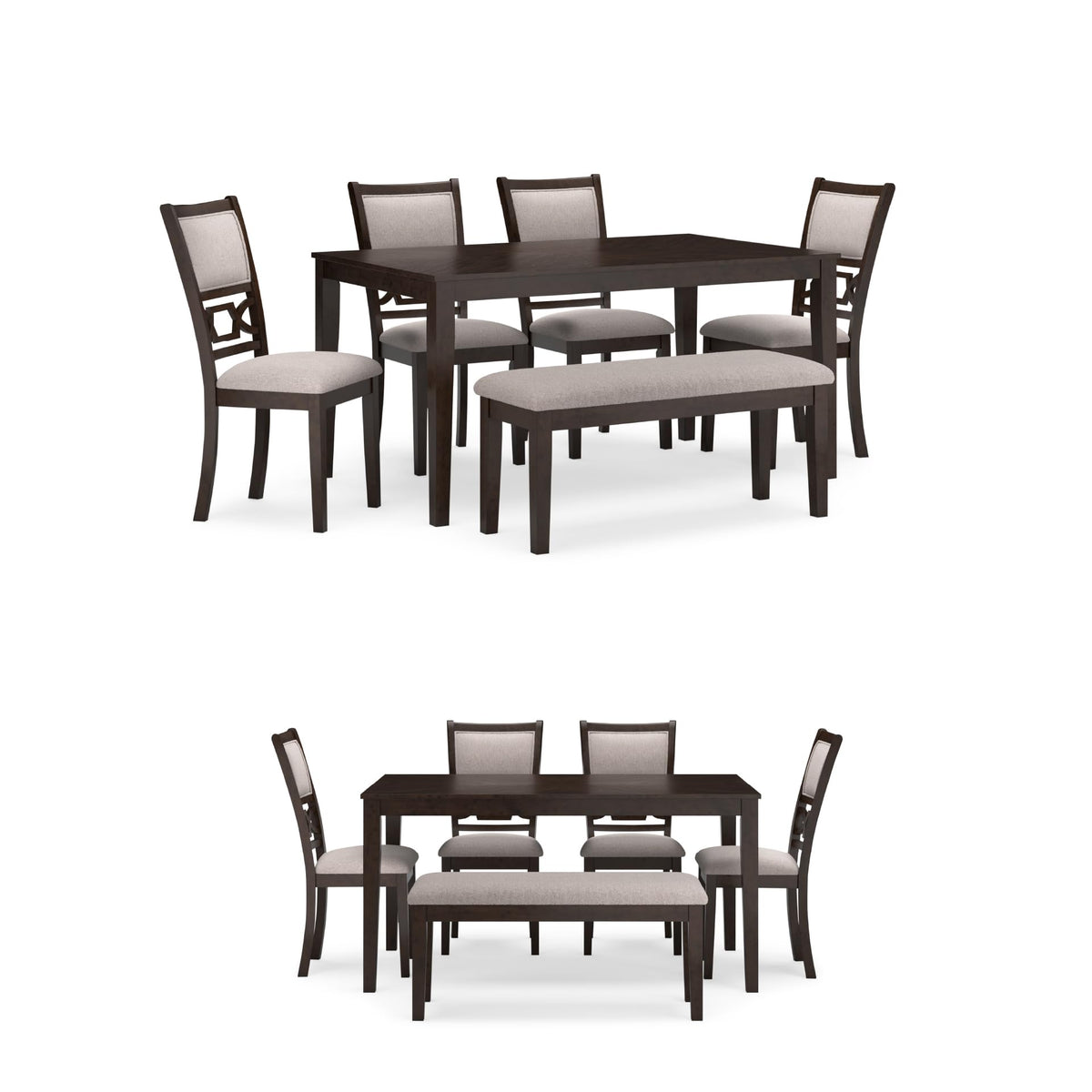 Signature Design by Ashley Langwest Dining Room Table Set, 4 Upholstered Chairs and Bench, Seats 6, Cushioned Seats, Wood, Cherry Brown