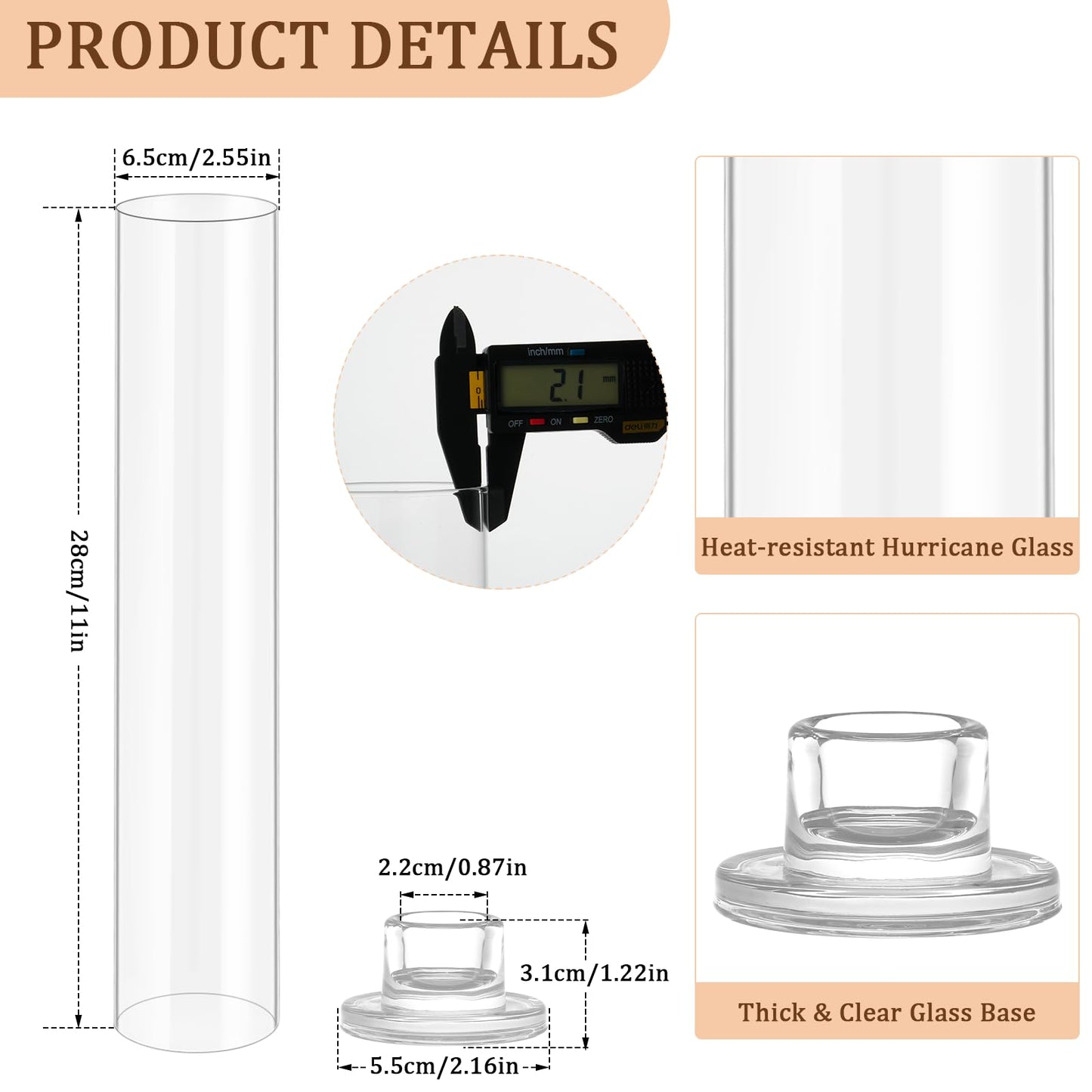 Hurricane Candle Holder Thickened Cylinder Covers Short Taper Candle Sticks Holder 2.5" D × 11" H Glass Tall Candlesticks Holders Centerpiece for Wedding Dining Table, 4 Pcs