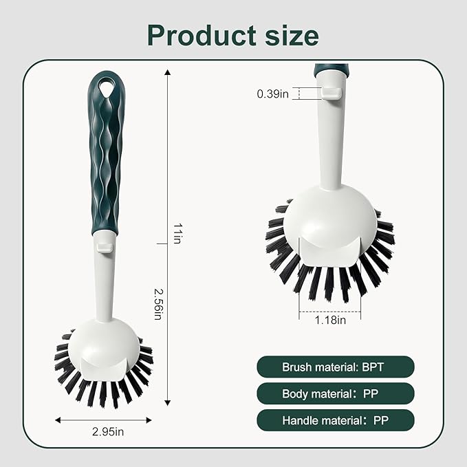 Dish Brush, 2 Pack with Comfortable Handle, with Built-in Scraper, Scrub Brush