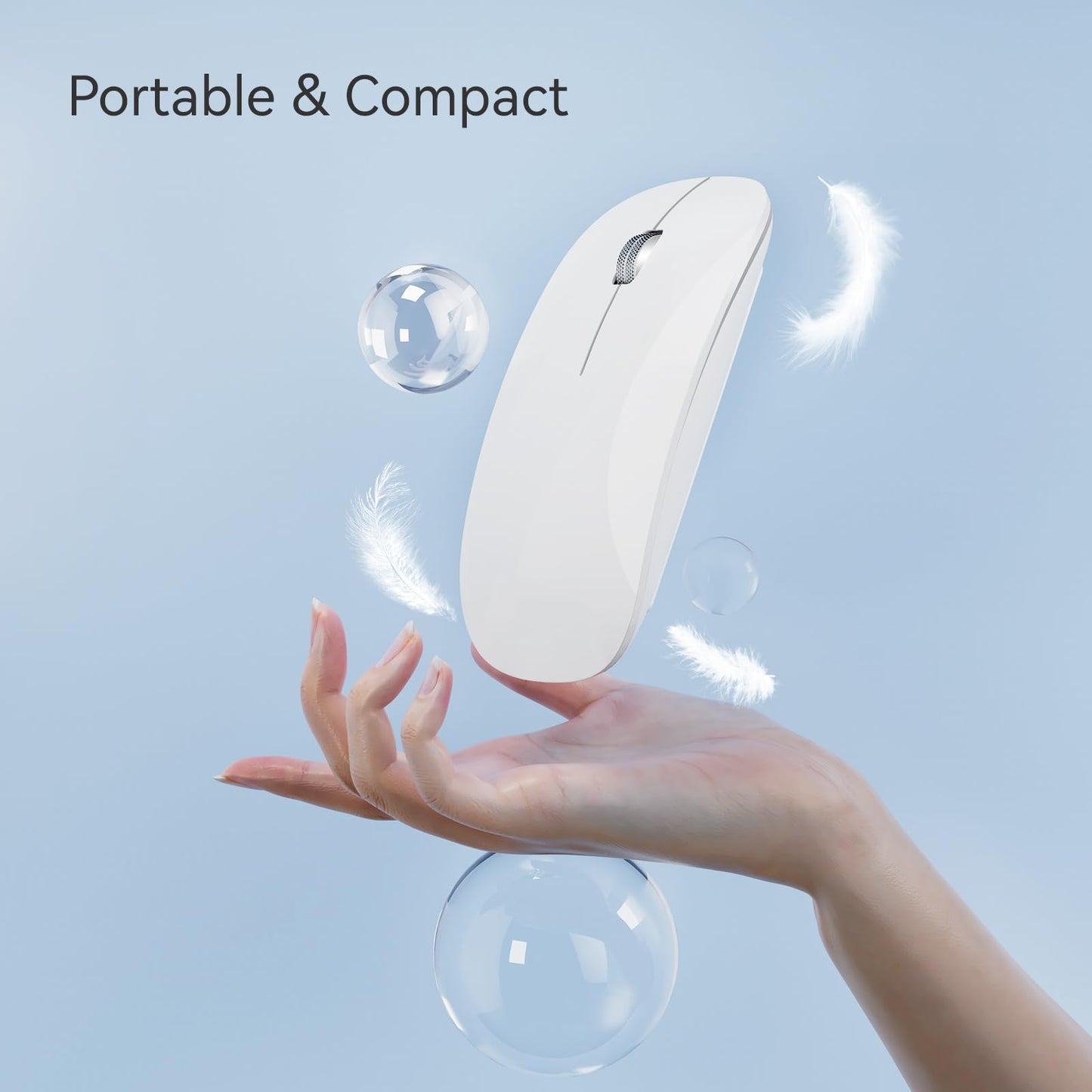 Uiosmuph Bluetooth Mouse, Rechargeable Wireless Mouse, Triple Mode (Dual Bluetooth+USB) Computer Silent Mice Portable with USB Receiver Type-C Adapter for Laptop/MacBook/iPad/PC (White)