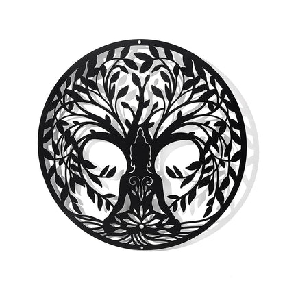 NBEADS Tree of Life and Yoga Metal Wall Art Decor, 11.8" Black Wall Hanging Decor Silhouette Wall Art for Home Bedroom Living Room Bathroom Kitchen Office Hotel Wall Decoration
