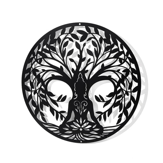 NBEADS Tree of Life and Yoga Metal Wall Art Decor, 11.8" Black Wall Hanging Decor Silhouette Wall Art for Home Bedroom Living Room Bathroom Kitchen Office Hotel Wall Decoration