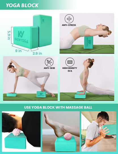 Yoga Starter Kit 12 in 1 - Yoga Set Include Yoga Mat, Foam Roller, 4 Resistance Bands, Yoga Blocks 2 Pack with Strap, 2 Peanut Massage Balls, Yoga kit and Sets for Beginners