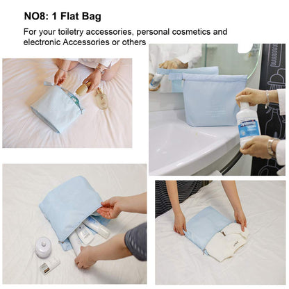 Travel Packing Cubes 8 Pcs Set, Luggage Packing Organizers with Shoe Bag and Toiletry Bag(Light Blue)