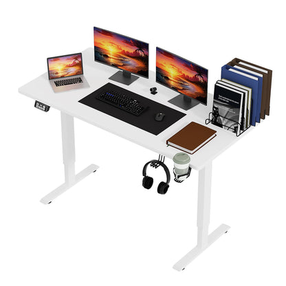 Electric Standing Desk Height Adjustable Computer Desk 55 inches Home Office Gaming Desk Writing Computer Workstation PC Simple Sit-Stand Large Working Area Student Kids Study Desk (White)