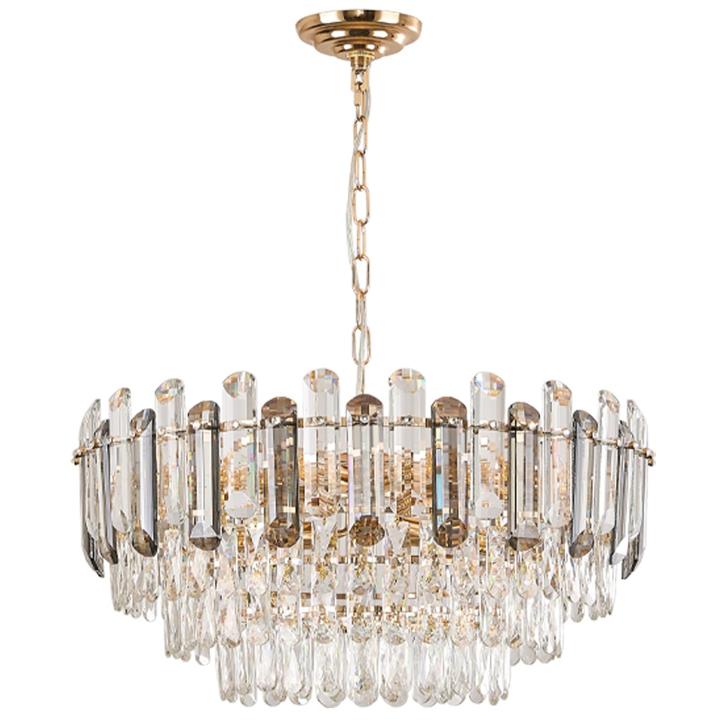 Vodcrindax Gold Crystal Chandelier 24" 12-Light 4-Tier K9 Crystal Round Adjustable Pendant Light Modern Crystal Chandeliers for Dining Room Living Room Kitchen Island Bedroom Foyer Entryway