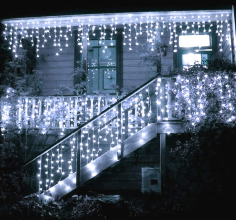 Toodour Christmas Icicle Lights Outdoor, 1224 LED 100ft 8 Modes Fairy Icicle String Light with 204 Drops, Led Christmas Lights Twinkle for Holiday, Party, Wedding, Eaves, Xmas Decorations (White)