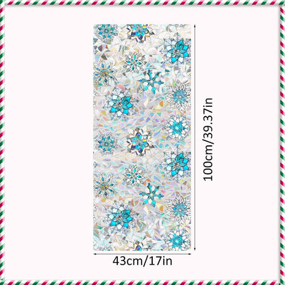 Snowflake Window Film, Stained Privacy Rainbow Window Sticker, Christmas Glass Decals, Static Cling Non Adhesive Door Clings UV Blocking, 17.7" x 43.3"