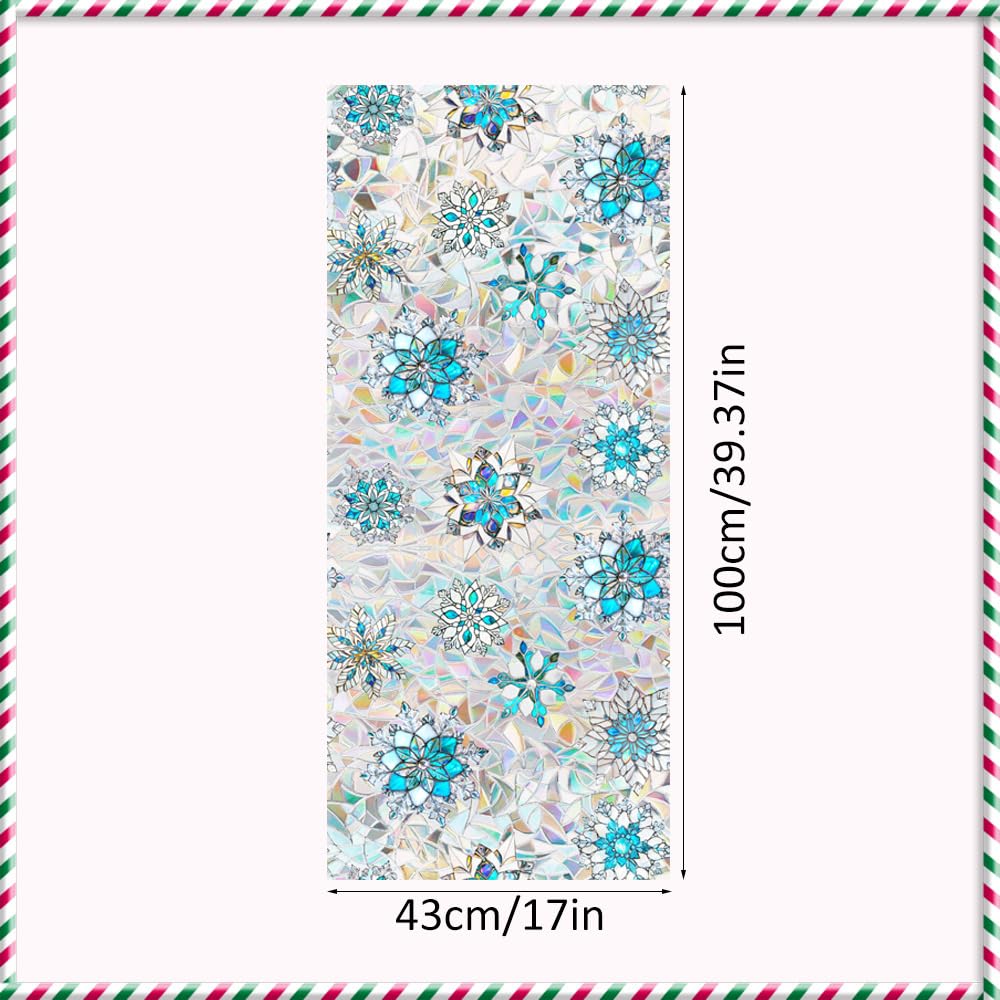 Snowflake Window Film, Stained Privacy Rainbow Window Sticker, Christmas Glass Decals, Static Cling Non Adhesive Door Clings UV Blocking, 17.7" x 43.3"