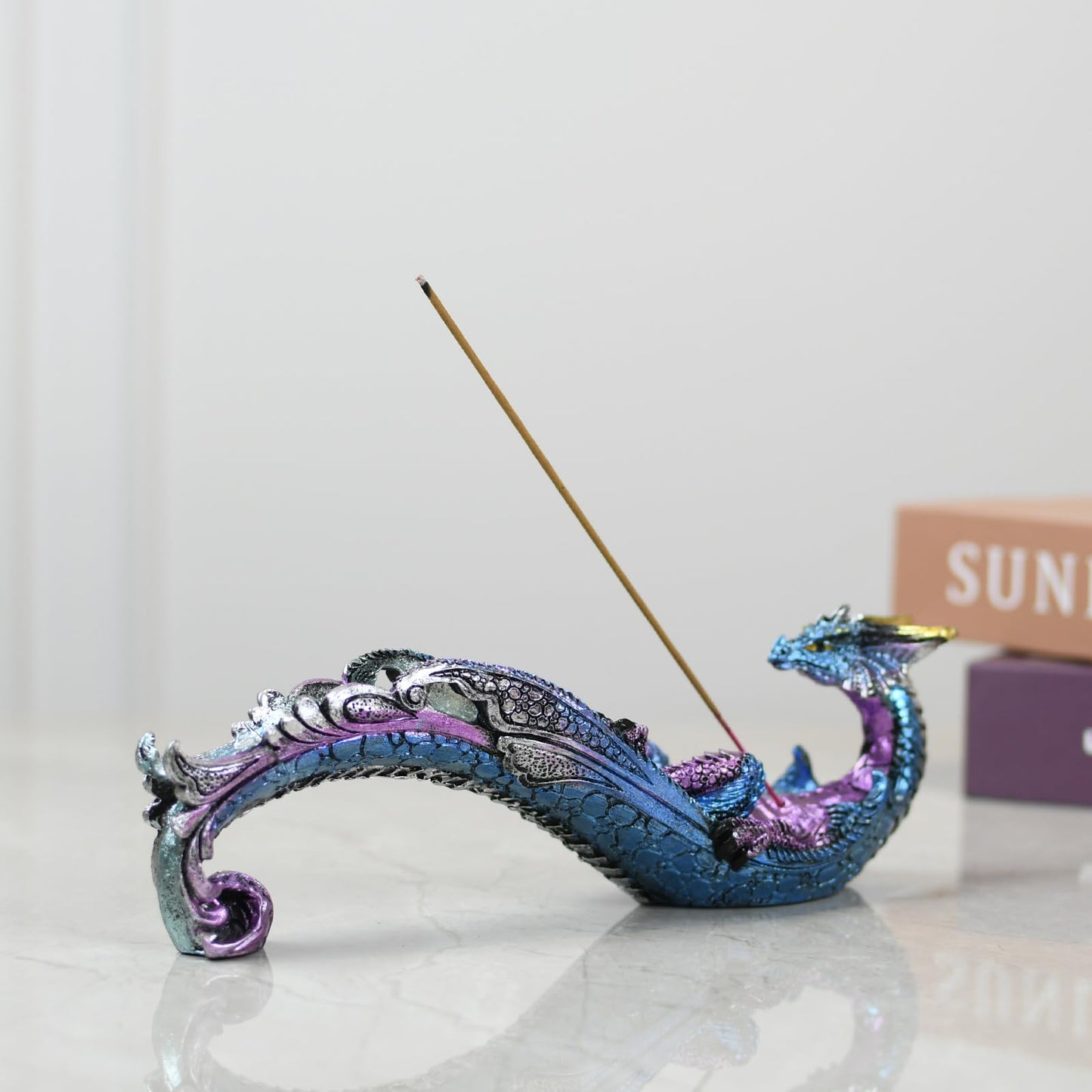 KalyZ@rts Dragon Statue Incense Burner, Incense Holder for Sticks, Incense Stick Holder, Incense Stick Stand for Home Decor (Blue Dragon)