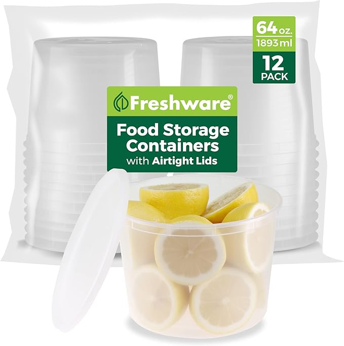 Freshware 1/2 Gallon Plastic Deli Food Storage Soup Containers