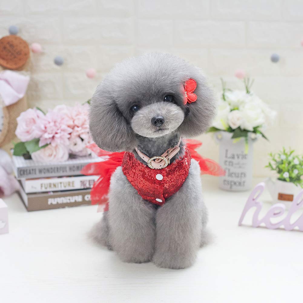 Tangpan Beam Waist Christmas Pet Costume Dog Dance Skirt Satin Camp Party Dress(Red,L)