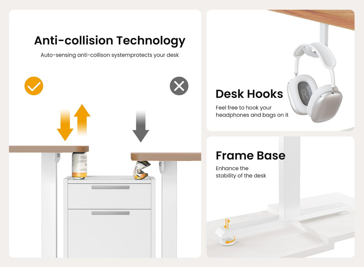BANTI 55 × 28 Inches Standing Desk, Ergonomic, Electric Height Adjustable, Sit and Stand Up, Computer Desk with a Deeper Desktop, White Frame/Light Rustic Top