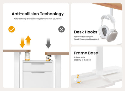 BANTI 55 × 28 Inches Standing Desk, Ergonomic, Electric Height Adjustable, Sit and Stand Up, Computer Desk with a Deeper Desktop, White Frame/Light Rustic Top