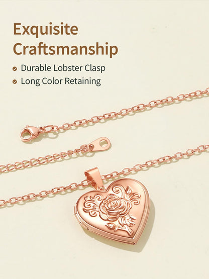 FindChic Photo Necklace for Women, Heart Locket Pendant with Picture Inside, Rose Gold Personalized Memorial Jewelry, Custom Gift for Mom Wife Girlfriend Birthday Valentine's Day