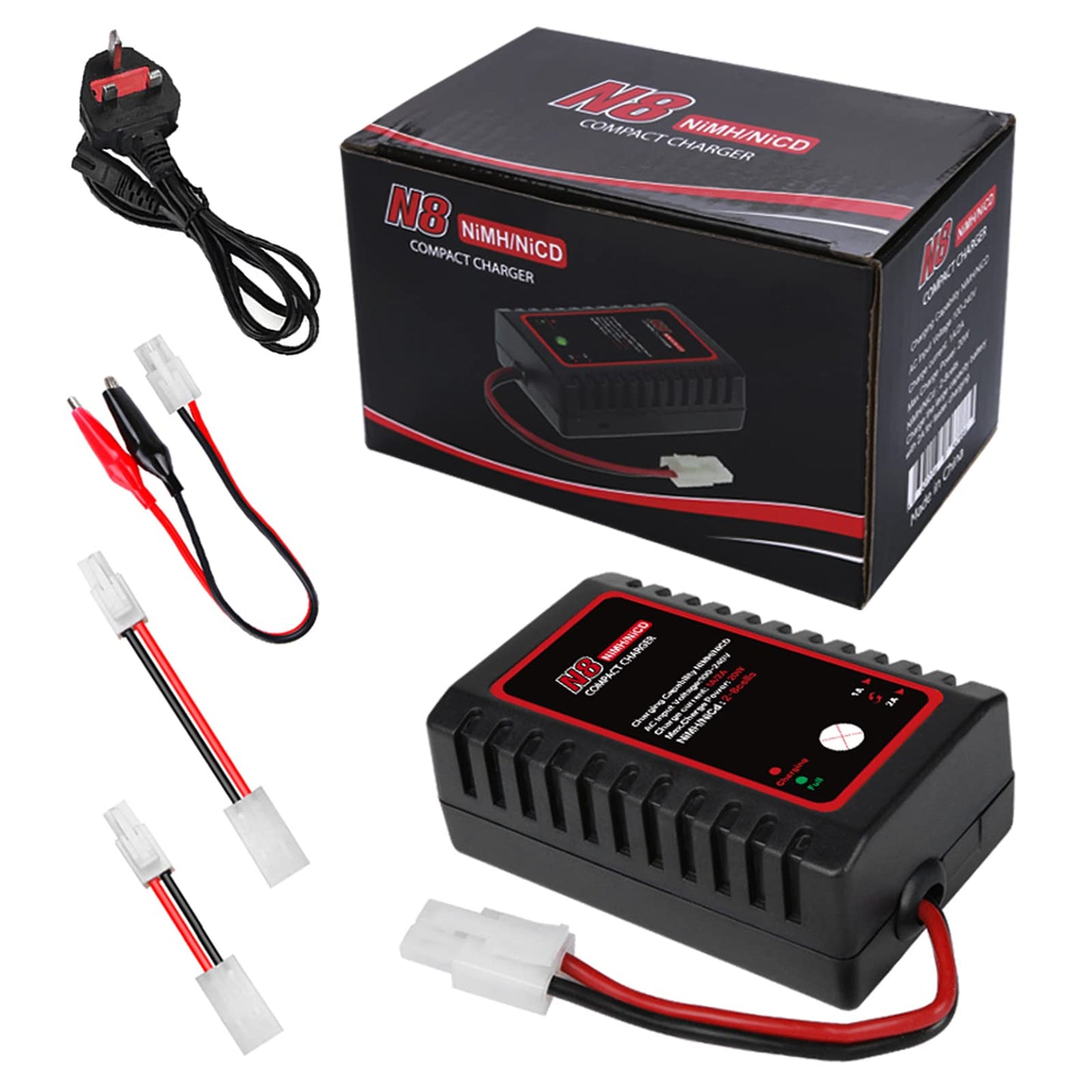 HTRC N8 NiMH Charger for 2-8s Nimh/NiCD Battery Pack(2.4V 3.6V 4.8V 6V 7.2V 8.4V 9.6V) of Airsoft RC Car RC Boat Drone,RC Charger for NiMH/NiCD Battery Pack with Standard/Mini Tamiya Connector