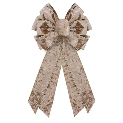 CHMOART Christmas Wreath Bow 20 x 11 Inches Large Christmas Bows Golden Trimmed Champagne Velvet Bow Winter Farmhouse Bow Xmas Tree Topper Bow for Home Front Door Decorations