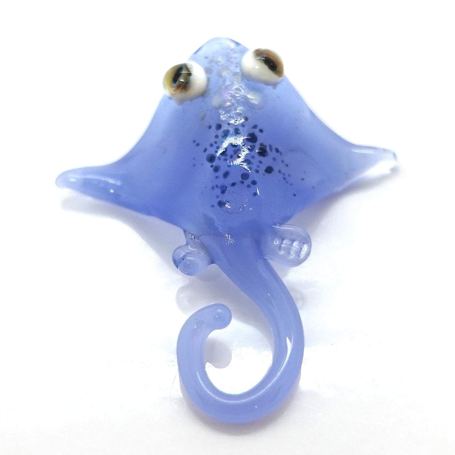 Sansukjai Manta Ray Tiny Miniature Glass Figurine – Handmade 1-Inch Blown Glass Animal – Cute Ocean Decor – Collectible Gift (Clear Blue)