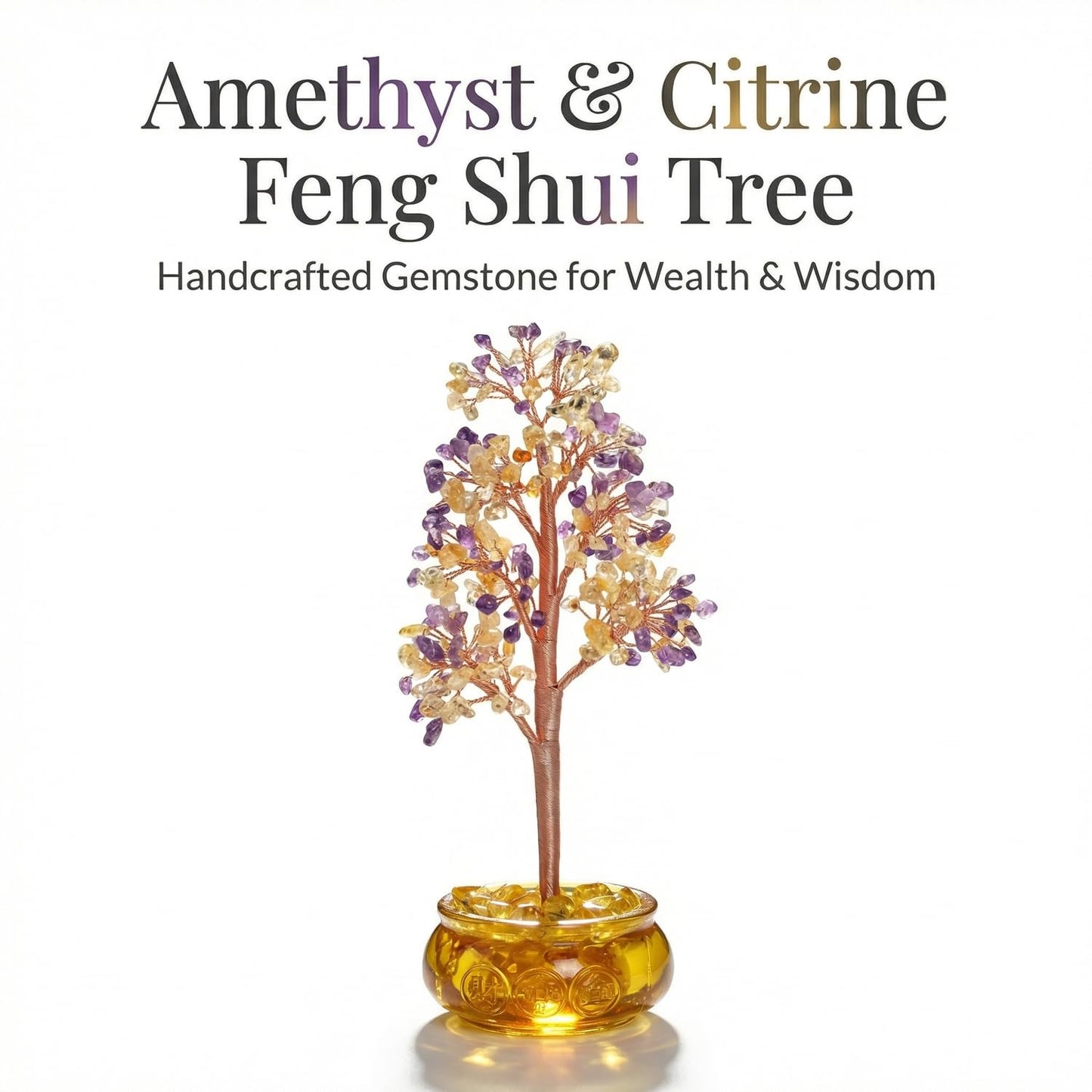 FATONIO Handmade Amethyst Citrine Crystal Money Tree Feng Shui Decor