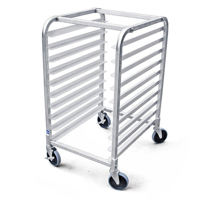 New Star Foodservice 36510 Commercial-Grade Aluminum 10-Tier Sheet Pan/Bun Pan Rack, 26" L x 20" W x 38" H with Brake Wheels Silver