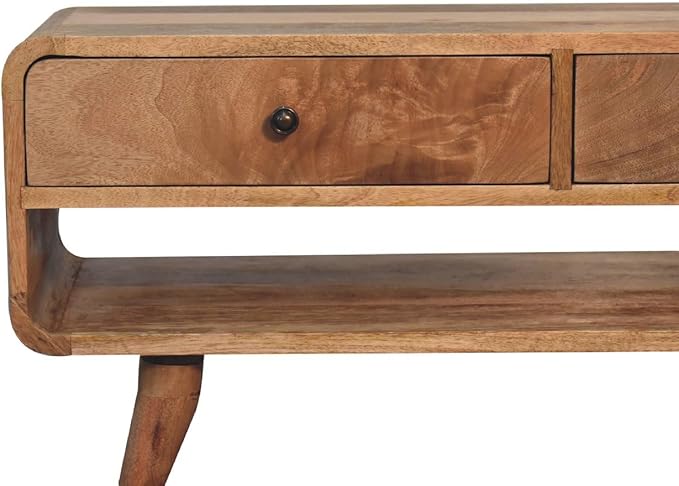 Reverse Curve Oak ish Media Unit