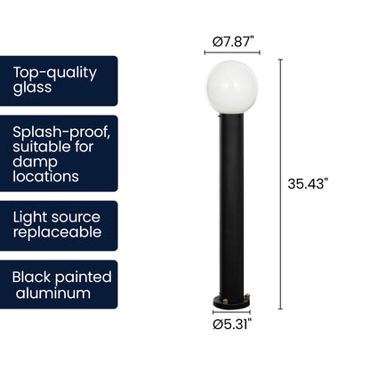 Lucande 35.5" Outdoor Post Light, Modern Outside Bollard Light with Opal Glass Globe, Black Aluminum Pathway Lamp Post Light for Walkway Driveway Patio Garden, Hardwired, E26 Bulb Not Included