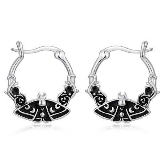 Gothic Moth Earrings 925 Sterling Silver Hypoallergenic Goth Huggie Hoop Earrings Halloween Jewelry Gifts for Women Daughter