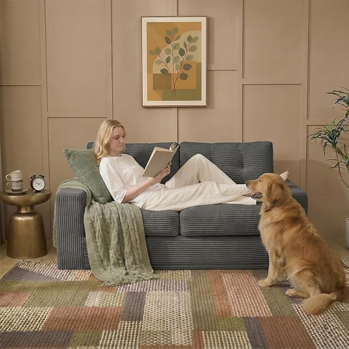 69" Corduroy Loveseat Sofa in a Box, High-Density Foam Couch, No Assembly