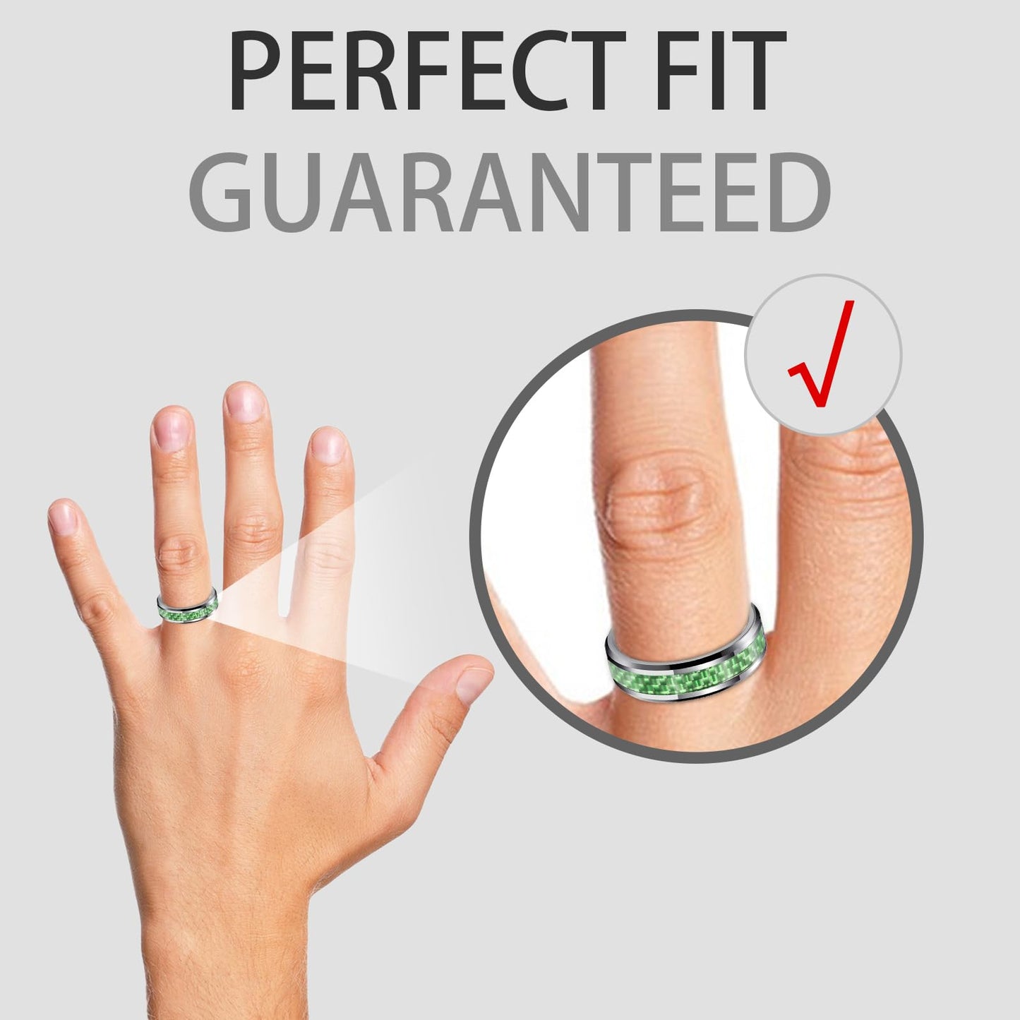 HJIMMNHONG New Carbon Fiber Fashion Rings Double Beveled Edge Delicate Polished Simple Stainless Steel Mens and Women Rings,8mm,Green,Size 8