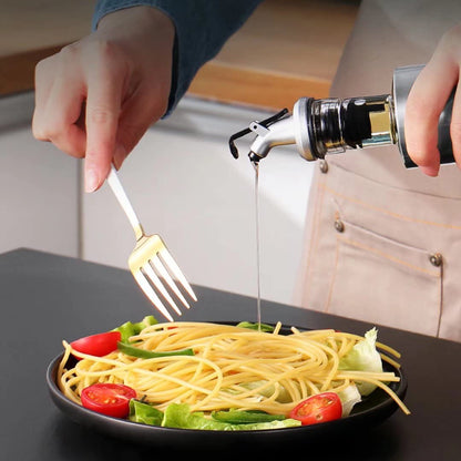 Mincham Olive Oil Dispenser Bottle 7oz(200ml), Oil Dispenser Bottle for Kitchen, Premium Glass Stainless Steel Oil and Vinegar Cruet, with Spout and Pouring Funnel, No-drip Oil Bottle