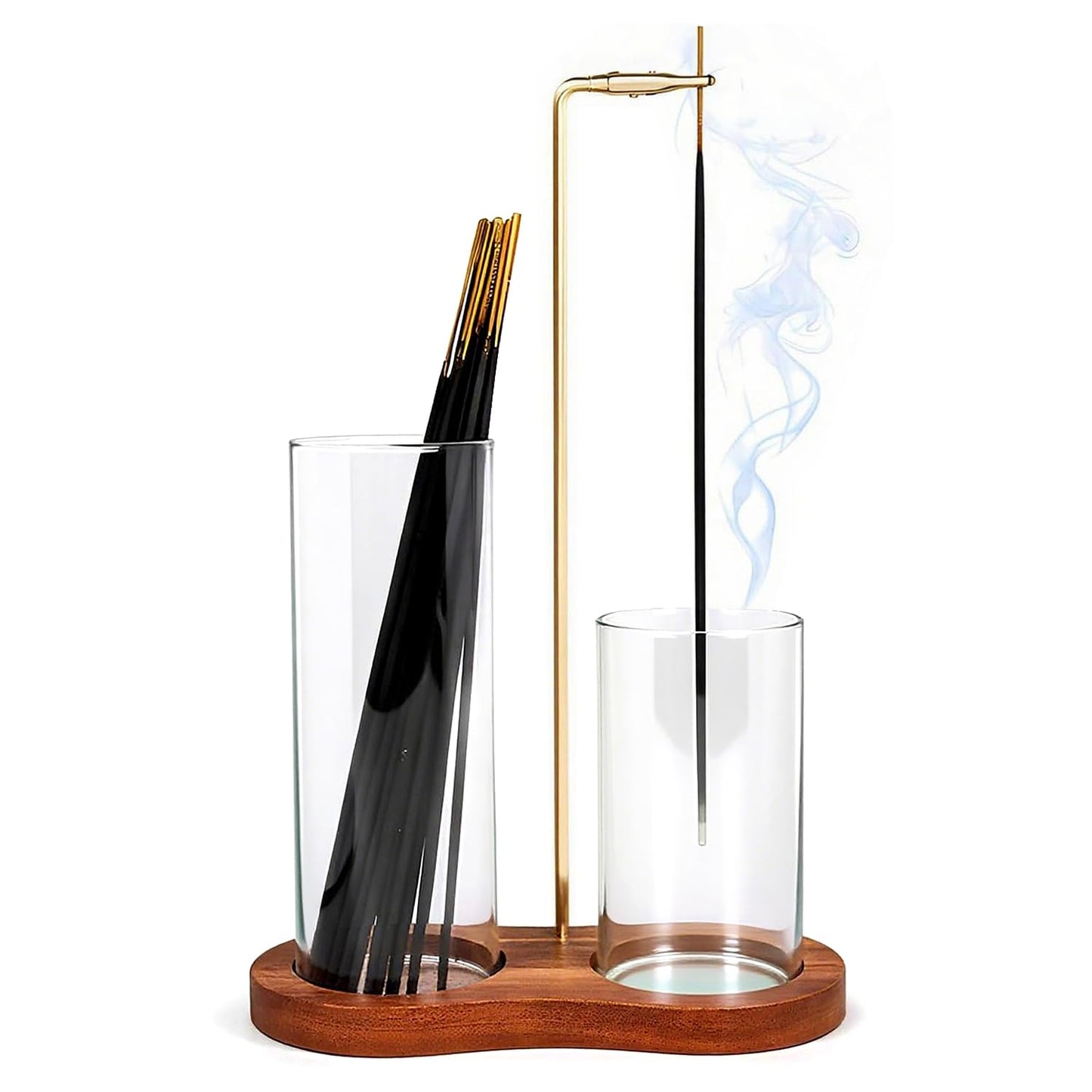 2 in 1 Incense Holder, Glass Incense Holder for Sticks, Anti-Ash Incense Burner with Removable Ash Catcher and Incense Storage for Yoga Meditation Spa Home Decor (Size A)