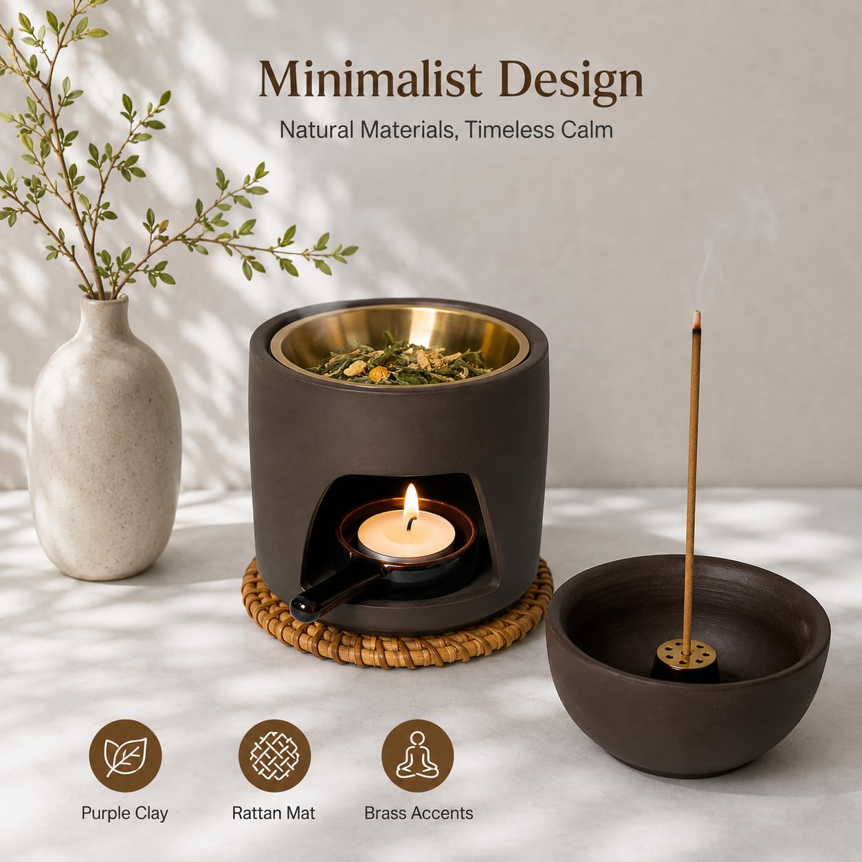 5 in 1 Incense Diffuser & Holder Set, Ceramic Aromatherapy Burner for Incense Sticks and Dried Herbs, Multi-Use Wax Warmer for Bedtime Calm, Yoga, Meditation, Home and Office