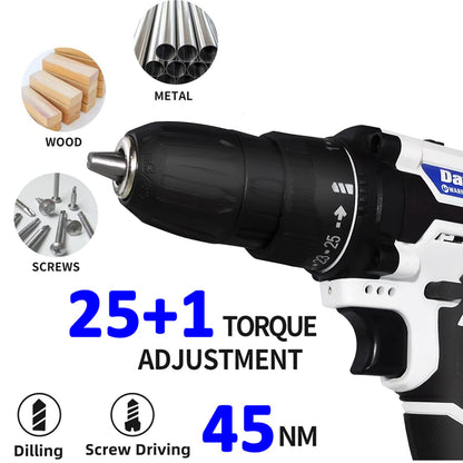 VickyHome 21V Cordless Power Drill Set, 2 Speed Electric Screwdriver Drill, 45NM Torque Battery Power Combi Drill, LED Work Light, Spirit Level, 3/8" Keyless Chuck, 26PCS Drill Bits, Carry Case