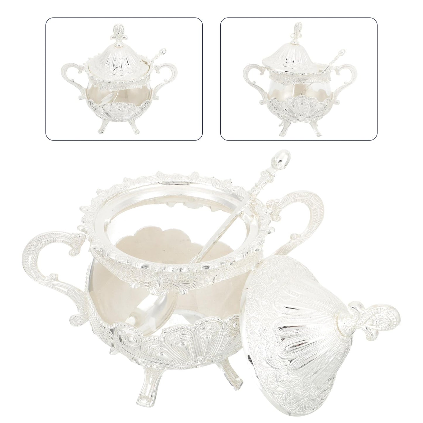Kichvoe European Style Seasoning Jar with Lid Large Capacity Glass Sugar Bowl Condiment Container for Salt Pepper Kitchen Dining Home Restaurant